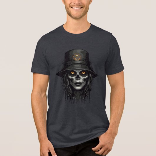 Creepy Skull Witch with Glowing Eyes Art Tri-Blend Shirt (Voorkant)