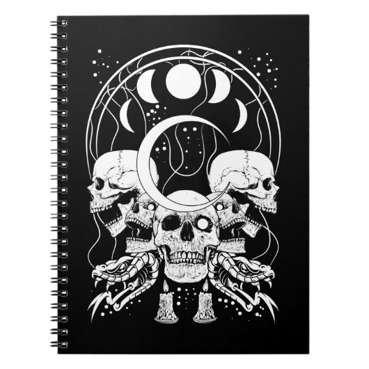 Creepy Skulls Crescent Gothic Moon Phases Snake Notitieboek (Voorkant)