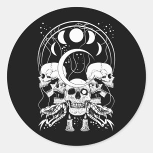 Creepy Skulls Crescent Gothic Moon Phases Snake Ronde Sticker