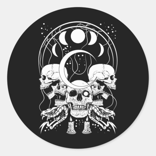 Creepy Skulls Crescent Gothic Moon Phases Snake Ronde Sticker (Voorkant)