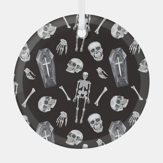 Creepy Skulls: Halloween Waterverf Pattern Glas Ornament (Voorkant)