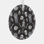 Creepy Skulls: Halloween Waterverf Pattern Glas Ornament (Voorkant Rechts)