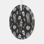 Creepy Skulls: Halloween Waterverf Pattern Glas Ornament (Voorkant links)