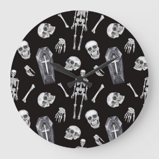 Creepy Skulls: Halloween Waterverf Pattern Grote Klok