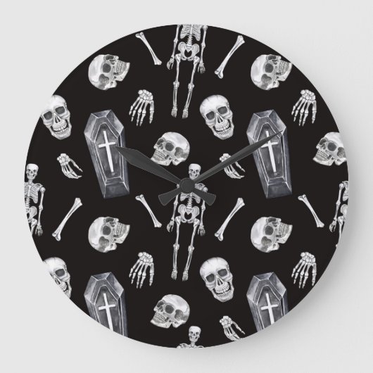 Creepy Skulls: Halloween Waterverf Pattern Grote Klok (Voorkant)