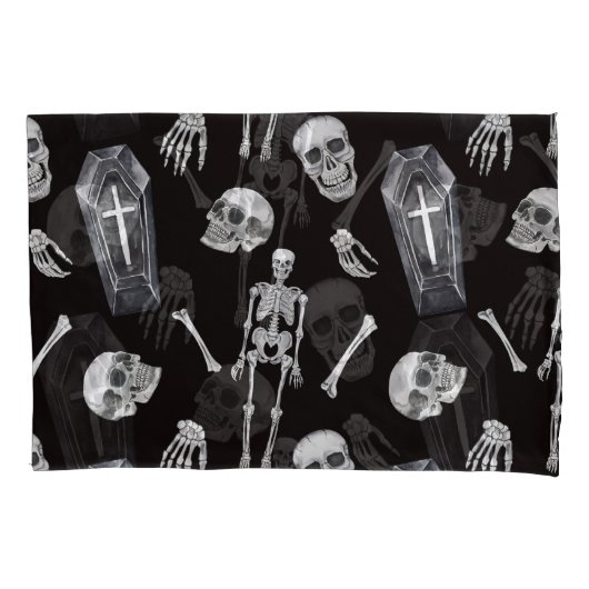 Creepy Skulls: Halloween Waterverf Pattern Kussensloop (Voorkant)