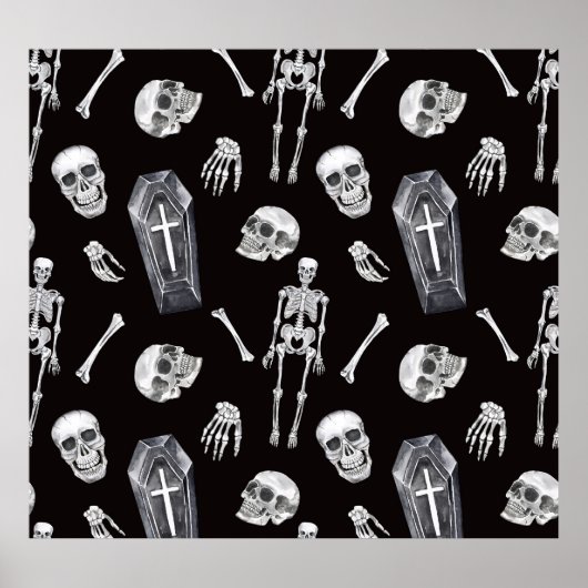 Creepy Skulls: Halloween Waterverf Pattern Poster (Voorkant)