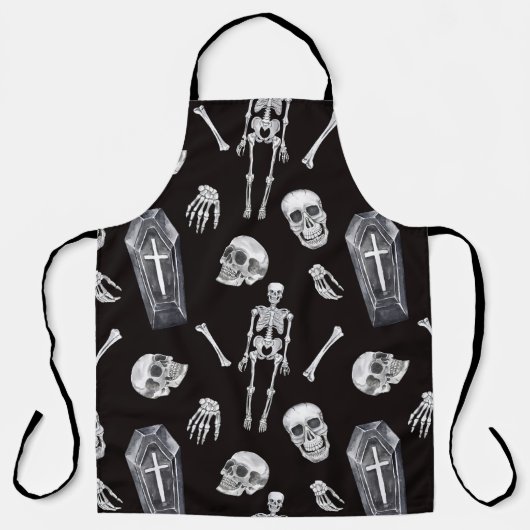 Creepy Skulls: Halloween Waterverf Pattern Schort (Voorkant)