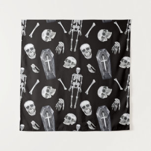 Creepy Skulls: Halloween Waterverf Pattern Wandkleed