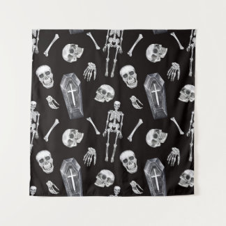 Creepy Skulls: Halloween Waterverf Pattern Wandkleed