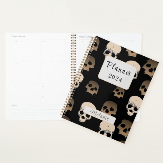Creepy Skulls Pattern 3D Effect Zwarte Achtergrond Planner (Display)