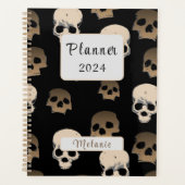 Creepy Skulls Pattern 3D Effect Zwarte Achtergrond Planner (Voorkant)
