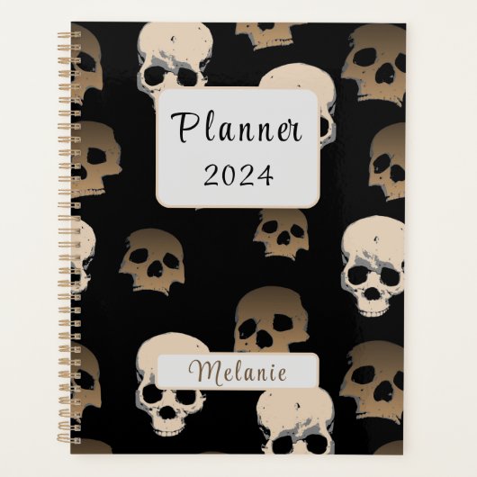 Creepy Skulls Pattern 3D Effect Zwarte Achtergrond Planner (Voorkant)