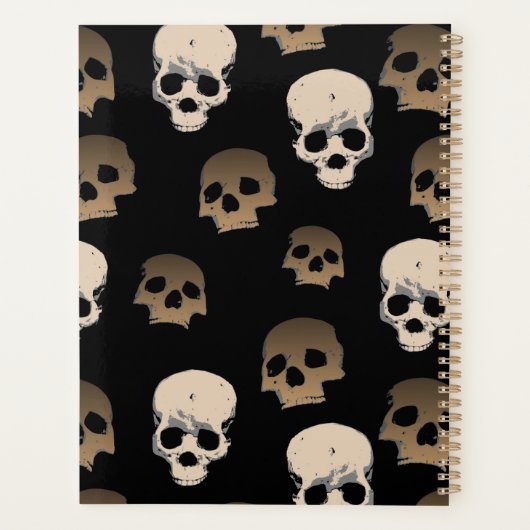 Creepy Skulls Pattern 3D Effect Zwarte Achtergrond Planner (Achterkant)