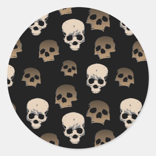 Creepy Skulls Pattern 3D Effect Zwarte Achtergrond Ronde Sticker (Voorkant)