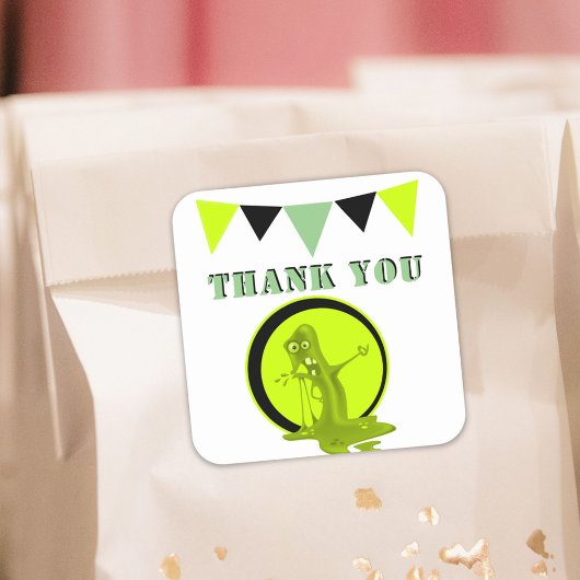 Creepy Slime Monster Dank u Kind`s Verjaardag Vierkante Sticker