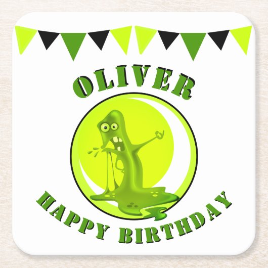 Creepy Slime Monster Kind: Happy Birthday Kartonnen Onderzetters (Voorkant)