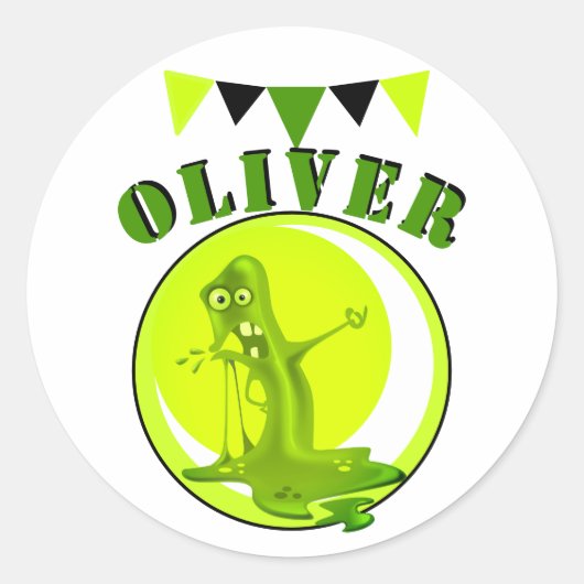 Creepy Slime Monster Kind`s Naam Verjaardag Ronde Sticker (Voorkant)