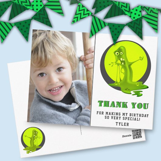 Creepy Slime Monster Verjaardag Foto Dank u Briefkaart