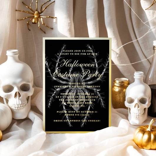 Creepy Spider Halloween Costume Party Gold Folie Uitnodiging