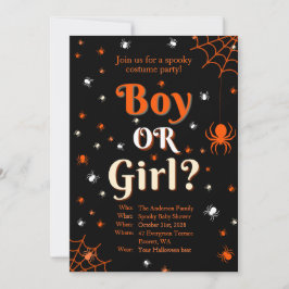 Creepy Spider Halloween Gender Reveal Baby shower Kaart