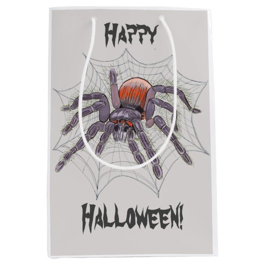 Creepy Spider in Web Halloween Ink Sketch Medium Cadeauzakje (Voorkant)