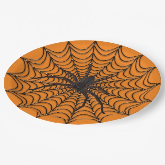 Creepy Spider Web en Black Spider Halloween Papieren Bordje (Gekanteld)