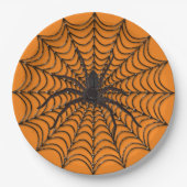 Creepy Spider Web en Black Spider Halloween Papieren Bordje (Voorkant)
