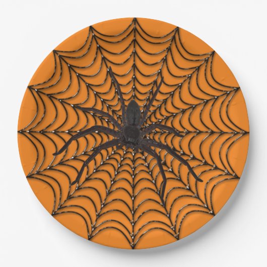 Creepy Spider Web en Black Spider Halloween Papieren Bordje (Voorkant)