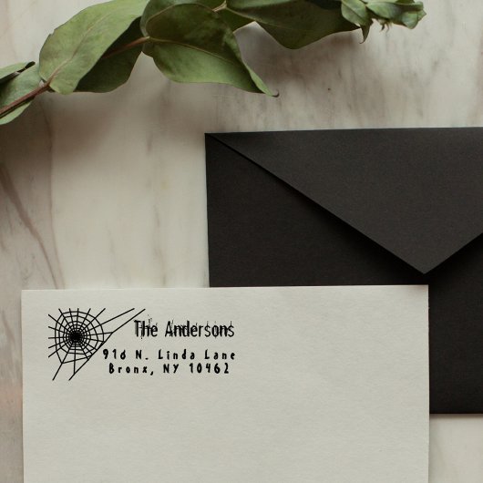 Creepy Spider Web Family Return-adres Rubberstempel