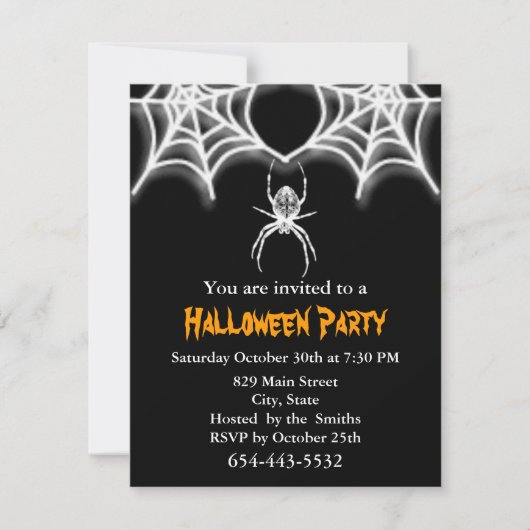 Creepy Spider & Web Invitation Kaart Sjabloon (Voorkant)