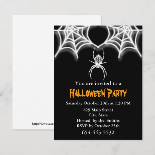 Creepy Spider & Web Invitation Kaart Sjabloon (Voorkant / Achterkant)