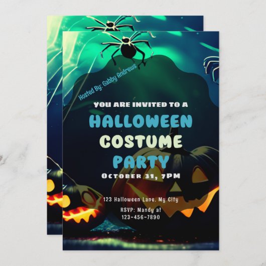 Creepy Spiders Jack-O' Lanterns Halloween Kaart (Voorkant / Achterkant)