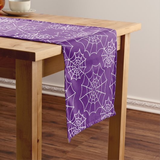 Creepy Spiderwebs Halloween Pattern Korte Tafelloper (Voorbeeld)