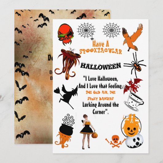 Creepy Spooktacular Symbols Halloween Quote Card Kaart (Voorkant / Achterkant)
