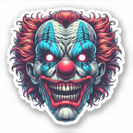 Creepy Spooky Clown Gezicht Halloween Kleuren Sticker (Voorkant)