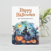 Creepy Spooky Jack O'Lanterns Bats Halloween Kaart (Staand voorkant)