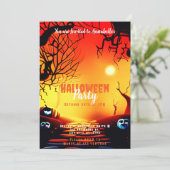 Creepy Sunset Oranje Rode Pompoenen Halloween Part Kaart (Staand voorkant)