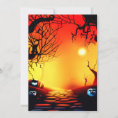 Creepy Sunset Oranje Rode Pompoenen Halloween Part Kaart (Achterkant)