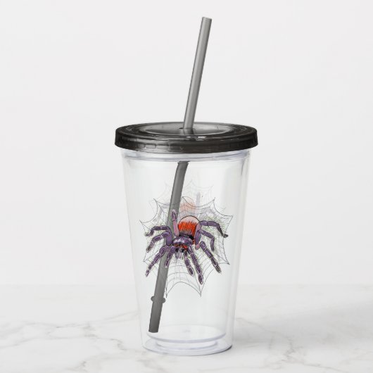 Creepy Tarantula in Web Original Artwork Acryl Drinkbeker (Achterkant)