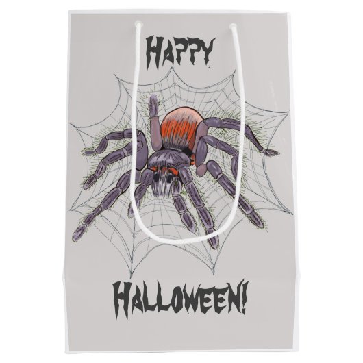 Creepy Tarantula Spider in Giant Web Illustration Medium Cadeauzakje (Achterkant)