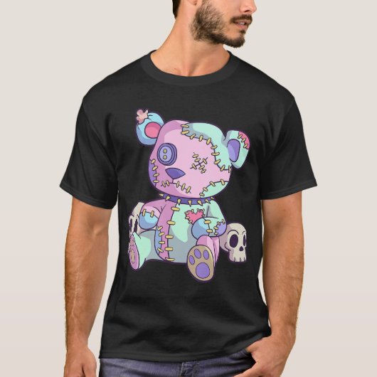 Creepy Teddy Bear Kawaii Pink Pastel Gothic Cute T-shirt (Voorkant)