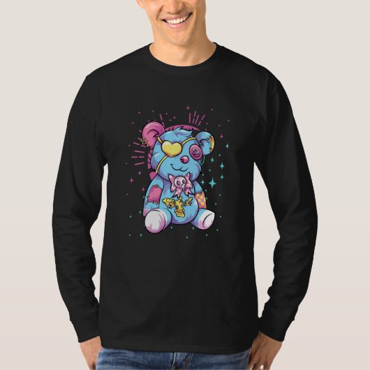 Creepy Teddy Bear Kowai Pagan Occult Scary Pastel T-shirt (Voorkant)