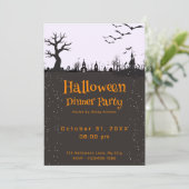 Creepy Town Donker Silhouet Halloween Diner Party Kaart (Staand voorkant)