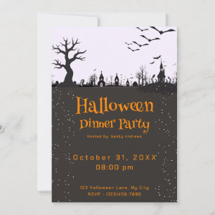 Creepy Town Donker Silhouet Halloween Diner Party Kaart