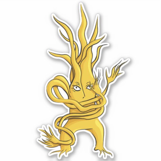 Creepy Tree Character met tangled Branch Yellow Sticker (Voorkant)