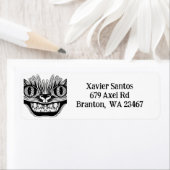 Creepy Tribal Cat Zwart-wit Etiket (Insitu)