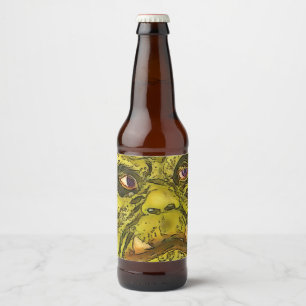 Creepy Turtle Monster Black Outline Cartoon Bier Etiket