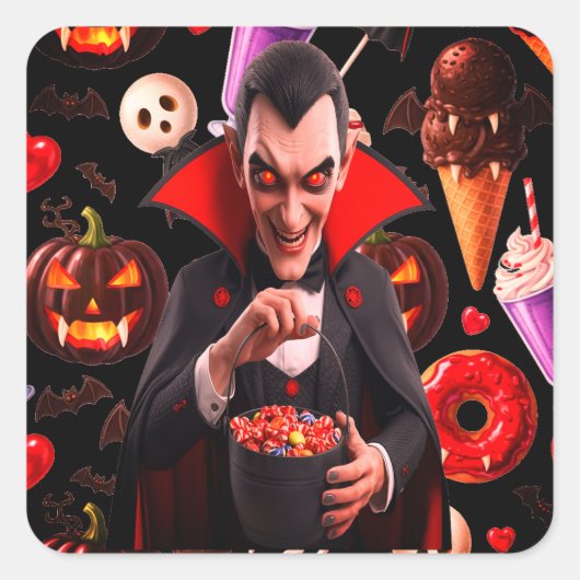 Creepy Vampire Dracula Vierkante Sticker (Voorkant)