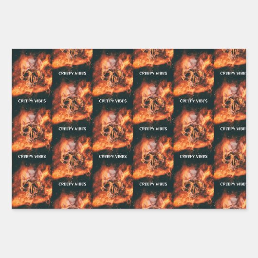 Creepy Vibes. Flaming skull in space Inpakpapier Vel (Voorkant 2)